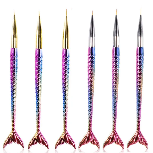 

New 3Pcs/Set Mermaid Design Nail Art Pen Gradient Drawing Liner Stripes Brush Manicure Tool, Golden sliver