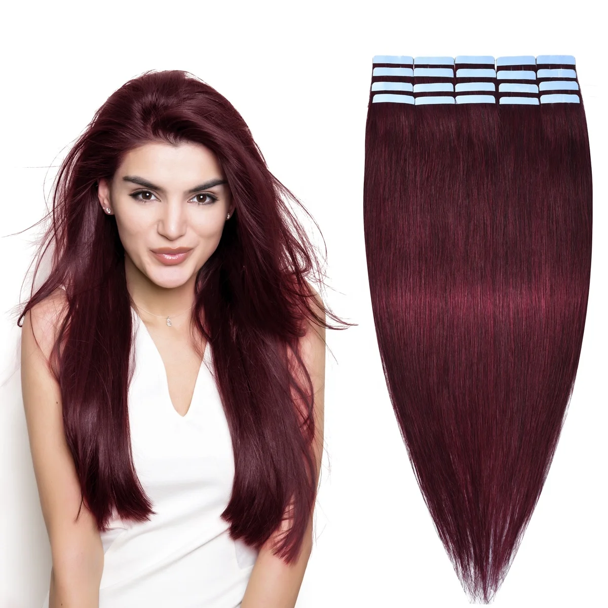 

Virgin human hair unprocessed short red human hair extensions, 100% human hair tape in extensions
