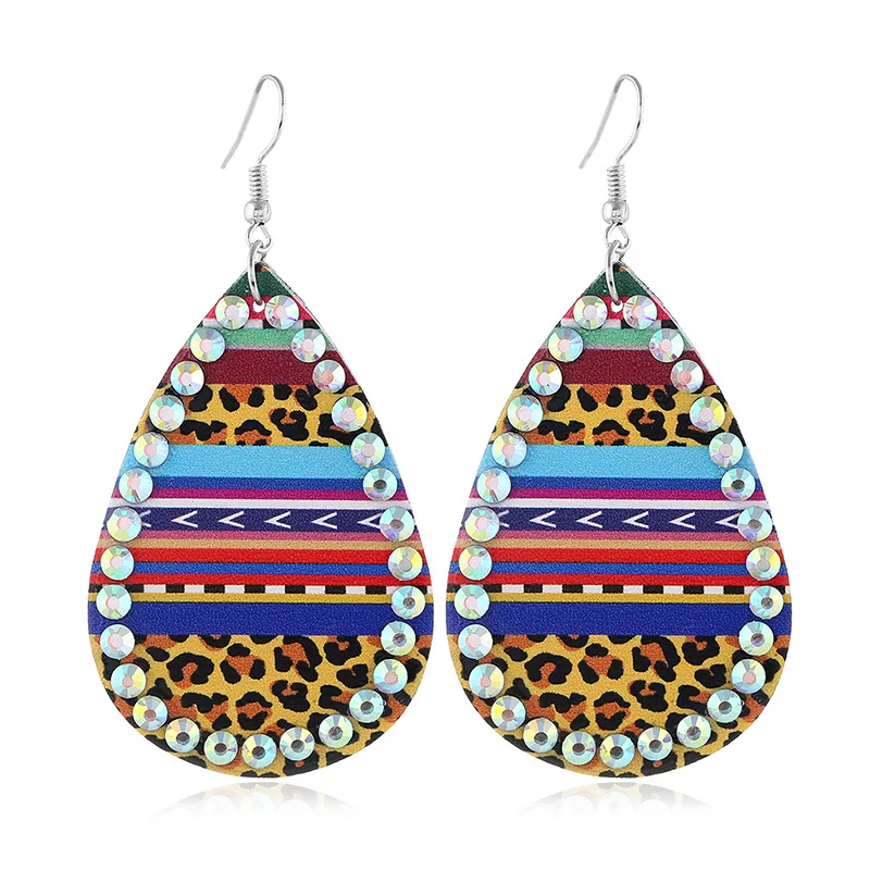 

Vintage Ethnic Style Earrings Jewelry Accessories Printed Teardrop Faux Leather Water drop colorful Earrings women, Picture