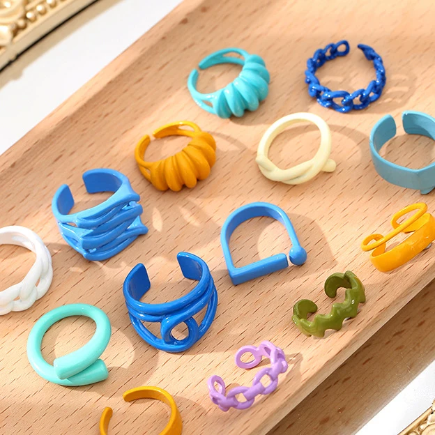 

personalized fashionable exaggerated candy color geometric hollow paint texture ring popular alloy ring jewelry