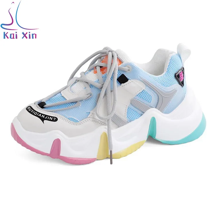 

2021 summer rainbow mesh breathable sport casual rubber white chunky shoes women's fashion sneakers