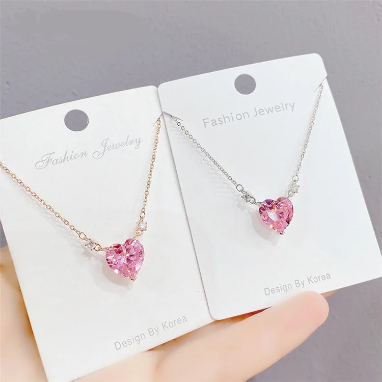 

Korean Fashion Pink Rhinestone Trendy Clavicle Chain Necklace Pendant Gold Plated Jewelry Necklace, Picture shows