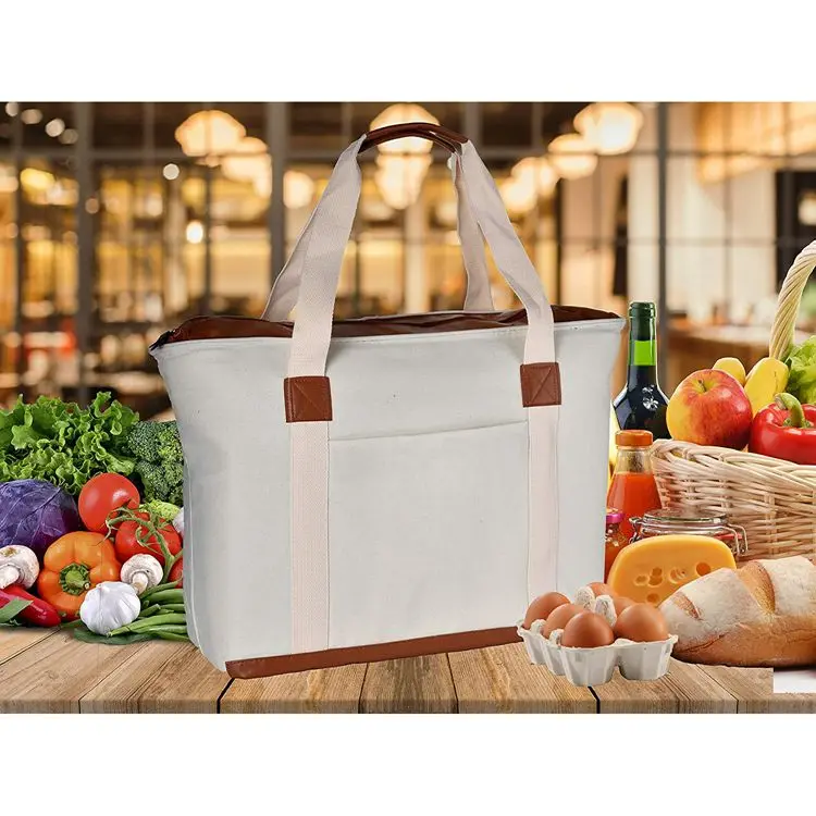 Insulated Grocery Bag Thermal Reusable Canvas shopping Tote Travel Picnic Leak proof Cooler Bag