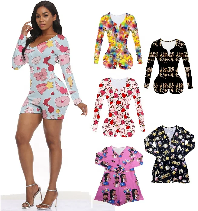

Wholesale 2021 Sexy V Neck Long Sleeve Sleepwear Jumpsuit Pajamas Adult Onesie for Women
