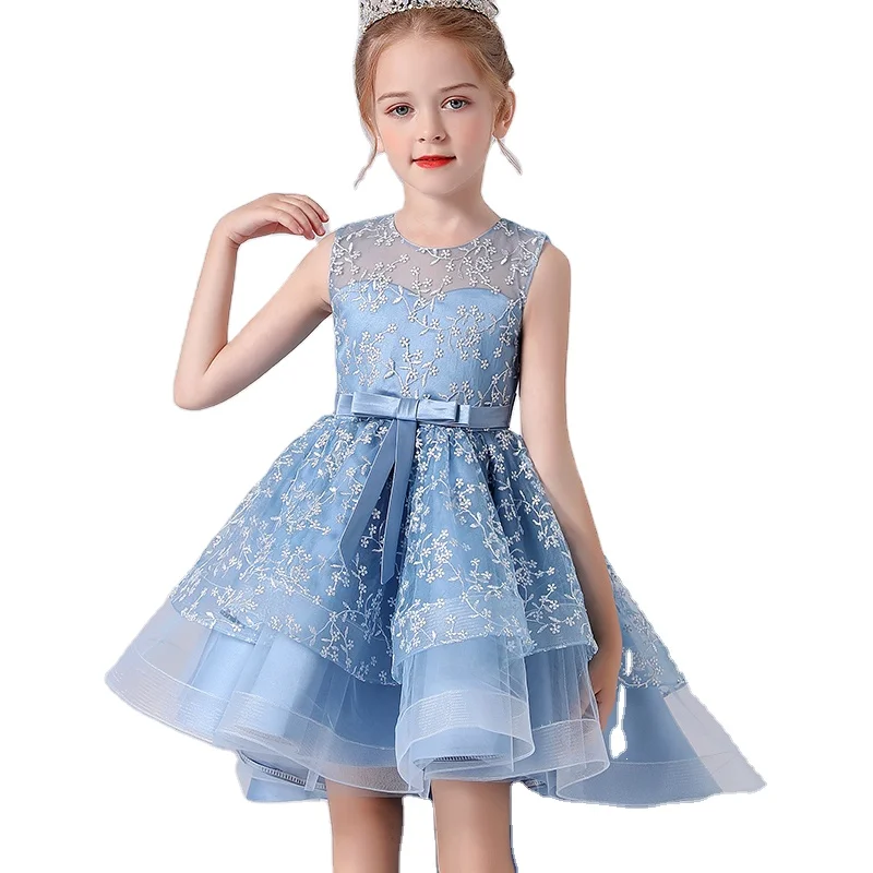 

summer 2021New girls' Tuxedo Dress fluffy little girl Children's day performance wear Lace round neck Princess Dress