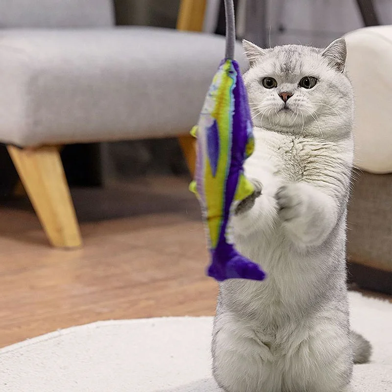 

2021 New multifunction cat rod band cat rope toy teaser flopping fish interactive cat toys