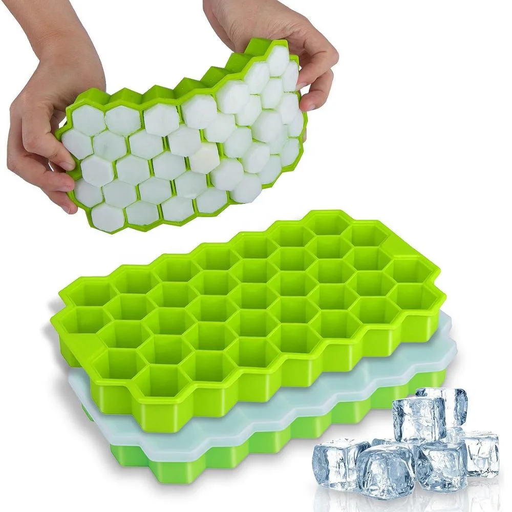 

Demale 37 Cavities BPA Free Stackable Durable Easy-Release Flexible Dishwasher Safe Silicone Ice Cube Tray Mold With Lid, Green, yellow, purple, custom