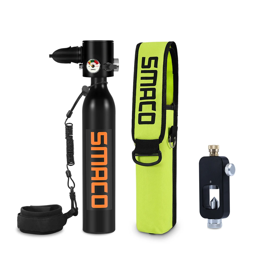 

SMACO S300Plus Mini Scuba Diving Tank Equipment, Cylinder with 10 Minutes Capability 0.5 Litre Capacity with Refillable Design, Green.balck.orange