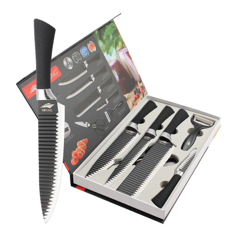 

6pcs kitchen knife set stainless steel black coating blade with non-stick coating and PP handle