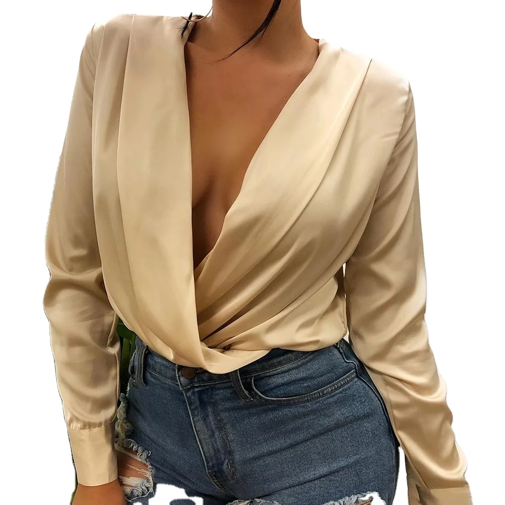 

Women Deep V Neck Fashion Sexy Bodysuit Fall Long Sleeve Women