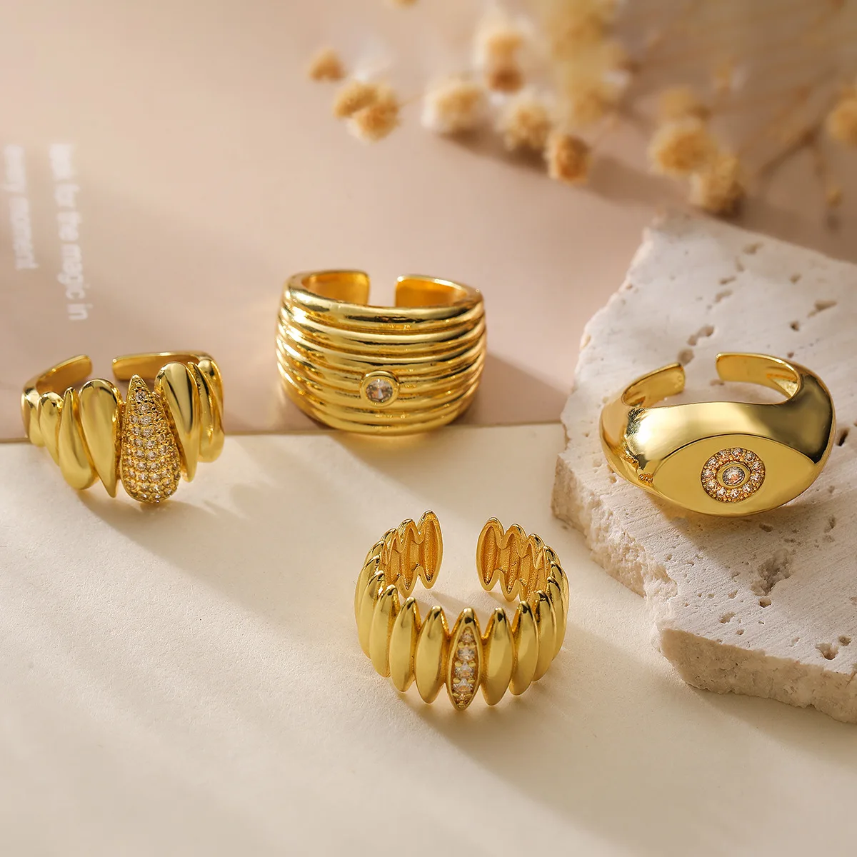 Brass Cz Fashion Beautiful Women Adjustable Rings