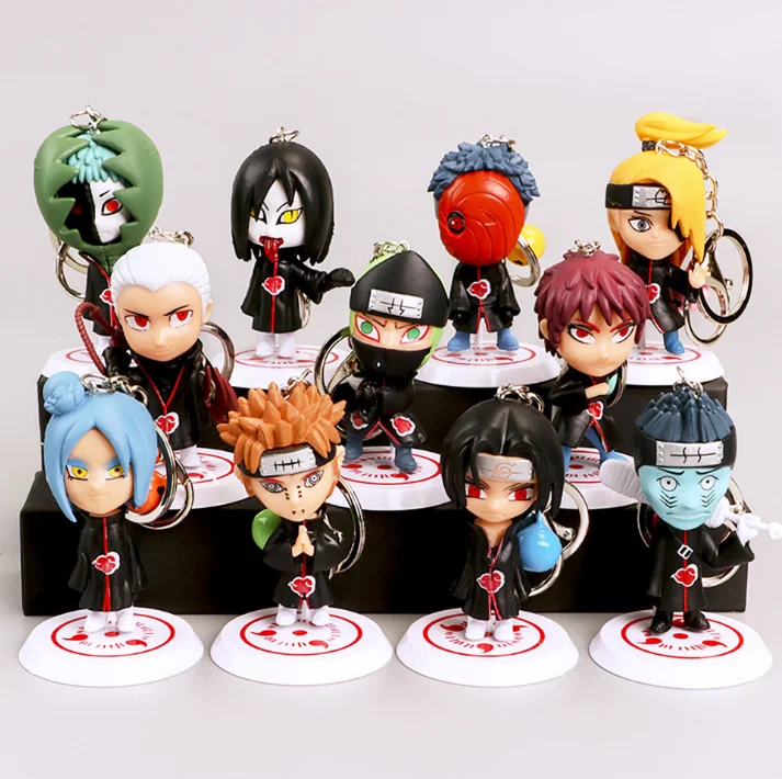 

11pcs anime Naruto Japanese Akatsuki Keychain Kakashi Itachi Key Ring action Figure figurine Key Holder free shipping, Colorful