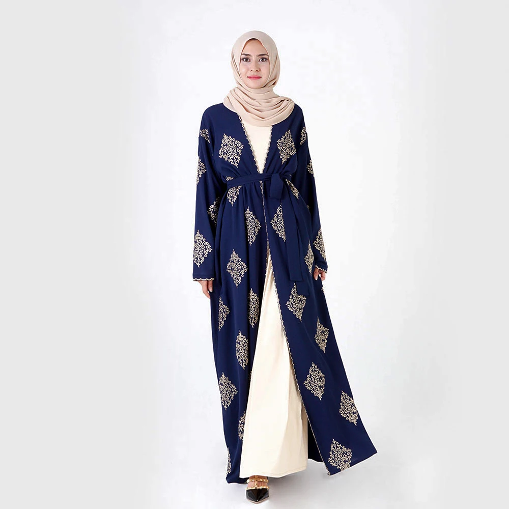 2019 latest design islamic abaya Gold line positioned embroidery driving clothing muslim kimono abaya