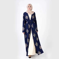 

2019 latest design islamic abaya Gold line positioned embroidery driving clothing muslim kimono abaya