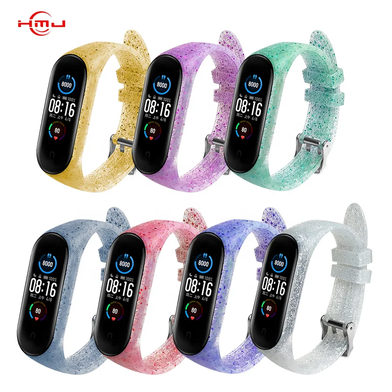 

HUAMJ Bling Transparent Silicone Replacement Bracelet Glitter mi band 5 strap For Xiaomi Mi Band 5 4 3