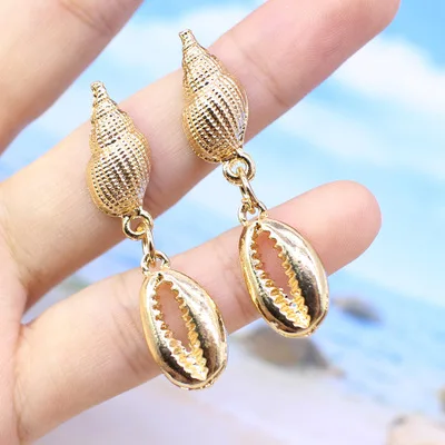 

2021 Boho Beach Style Ocean Series Eardrop Rose Gold Plating Turtle Dangle Earrings Golden Seashell Conch Drop Earrings