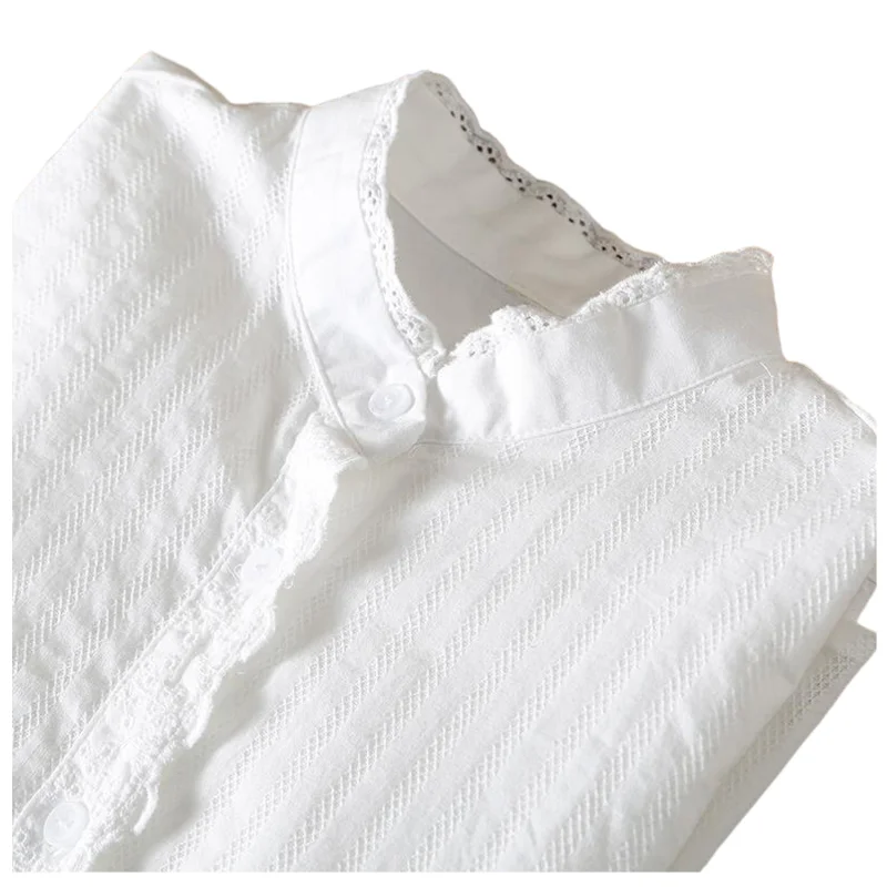 

Japanese literature and art hollow design niche white shirt women's long-sleeved cotton bottoming shirt top
