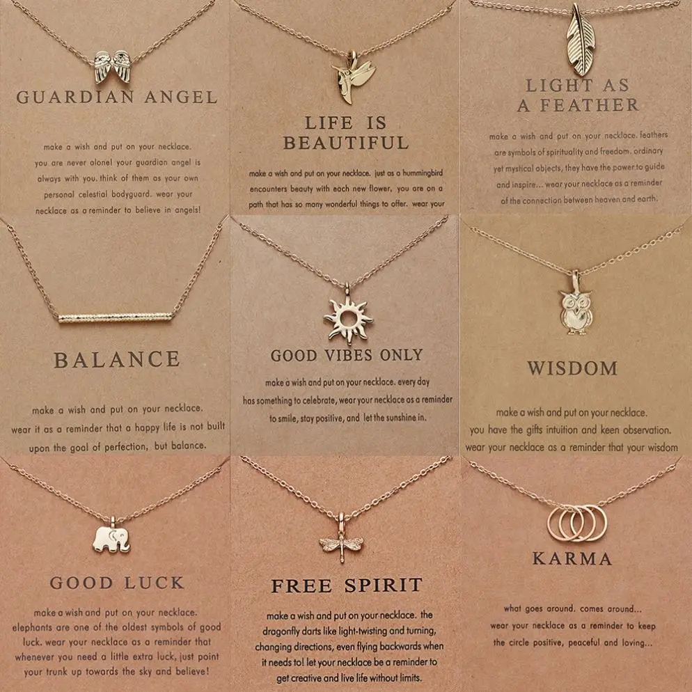 

X271 Creative Gift Gold Plated Charm Pendants Good Luck Karma Balance Make A Wish Card Lady Women Necklace Jewelry For Girls, Color plated as shown