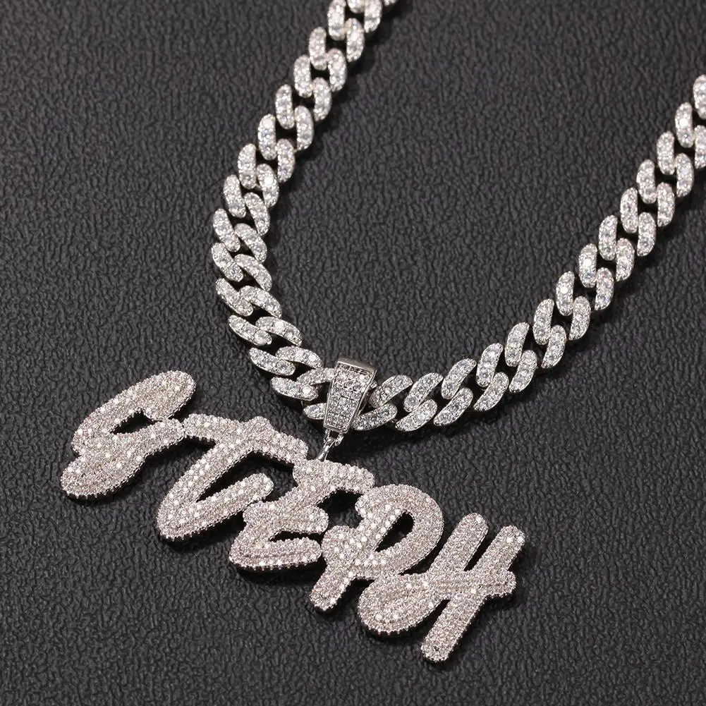 

Custom Name 9mm Cuban Link Chain Necklace with Name 18K Gold Plated CZ 2 Layer Letter Name Rapper Bling Jewelry