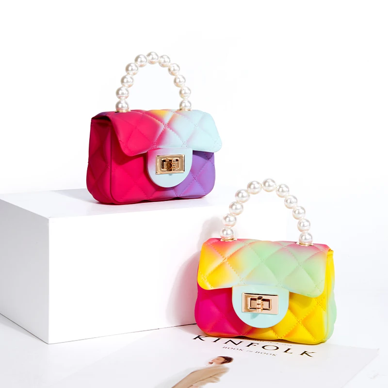 

New Pearl Mini handbags rainbow Colorful 2021 Purse Pvc Jelly Crossbody Cute kid Shoulder bag Jelly bag for girls, As photos or customizable