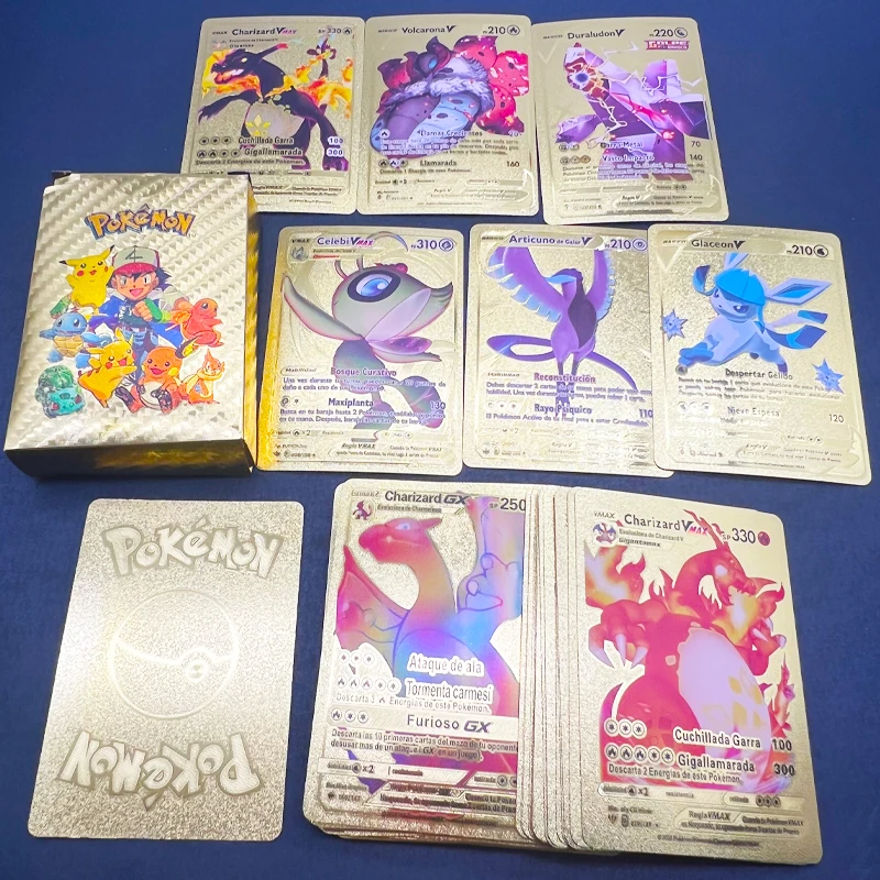 

2022 Hot Selling English Spanish French Version Pokemon Trading Card Game Gold Foil Pokemon Cards GX V VMAX Battle Playing Cards
