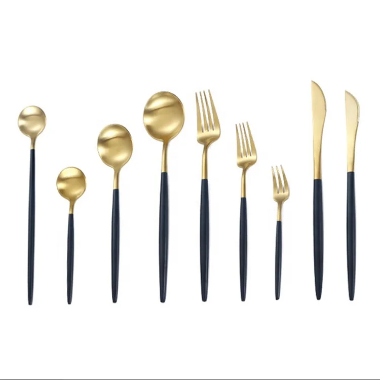 gold plated cutlery matt black dinnerware set