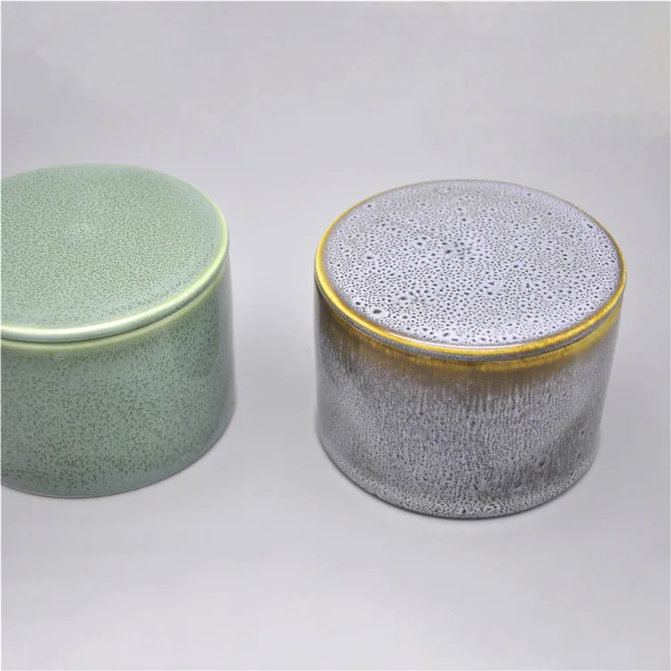 unique design reactive glaze rustic style empty ceramic candle vessel antique bulk candle jars with lid  .jpg