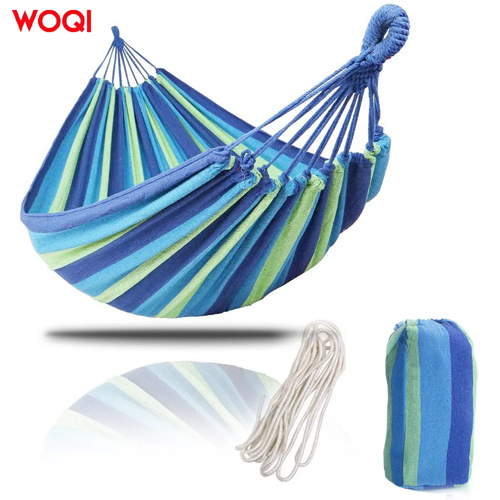 WOQI Cotton Fabric Rope Hammock for Adults Double Seater Portable Picnic Use Under 10ft Length All Seasons