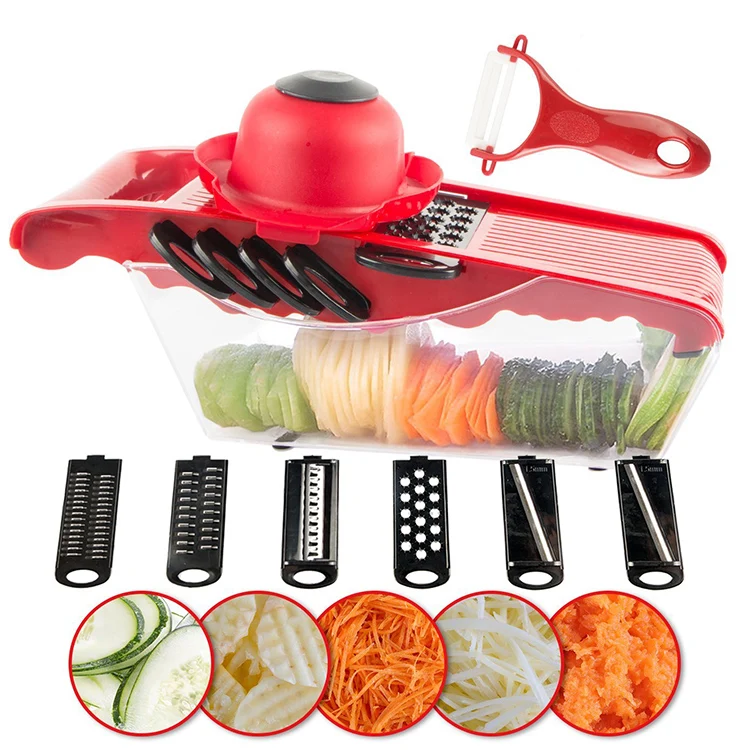 

Veggie Chopper Cutter Mandoline Vegetable Slicer - Onion Cutter With Container - Pro Food Chopper - Slicer Dicer Cutter, Red