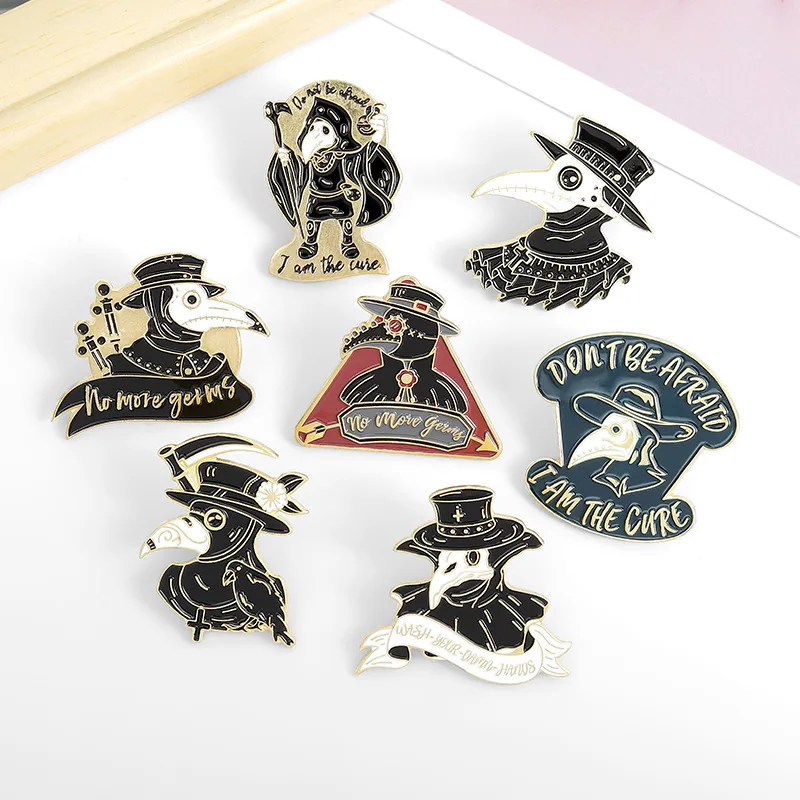 

High Quality Jewelry Supply Men's and Women's Universal Pins Mr. Crow Badge Plague Doctor Pins, As picture