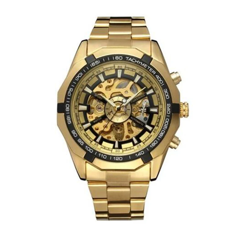 

WINN 246 Winner promotional Full Stainless Steel Watch Men Skeleton Auto Mechanical custom LOGO Watch Self-Wind Male Dress Clock