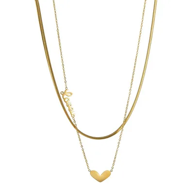 

2020 Trendy Charm Stainless Steel Double Necklace With Love Necklaces For Girlfriend Gifts, Red,pink,purple,green