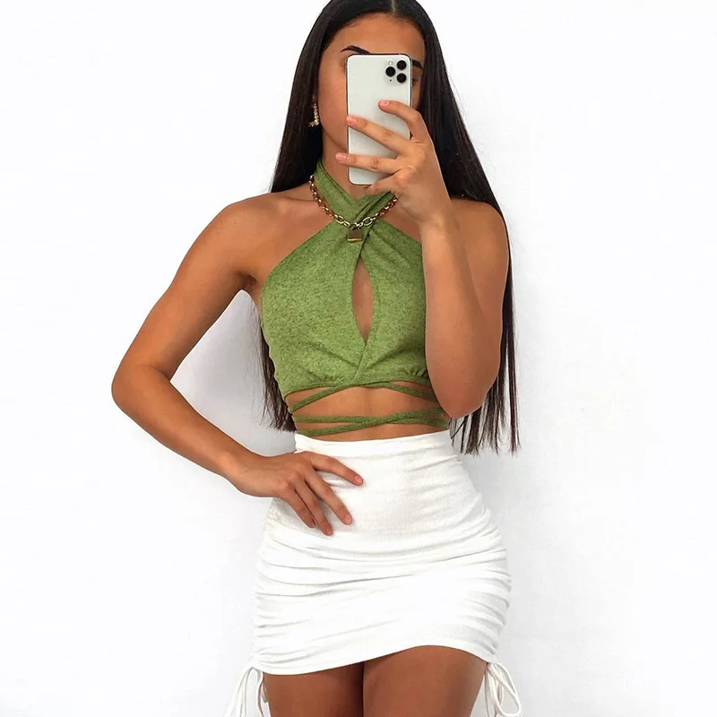 

Wholesale Clothing Summer Sexy Street Wear Camisoles Green Blue Women Crop Top Ladies Halter Tops, Customized color