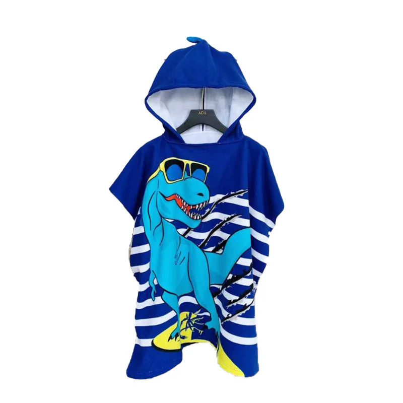 

Hot Sell Large Size Cartoon Printed Kids Hooded Bath Towel Thick Soft Comfortable Microfiber Kids Hooded Poncho Beach Towel