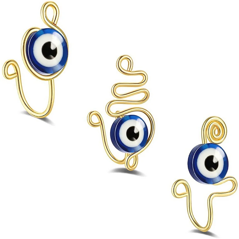 

New Fashion Blue Eyes Fake Nose Ring Non Piercing Stainless Steel Nose Cuffs Evil Eye For Women