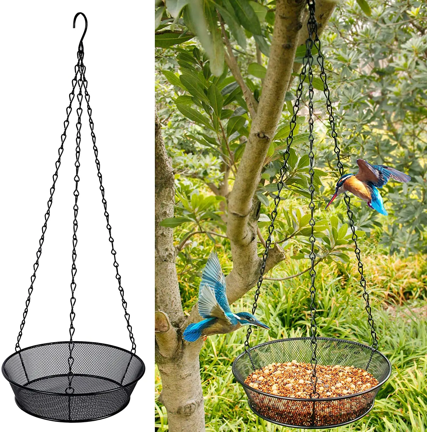 

Outdoor Garden Hanging Bird Seed Feeder Tray Platform Metal Mesh Bowl Bird Feeder