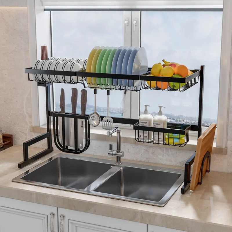 

2 Tier metal Over the Sink Dish Drainer Display Rack Shelf Kitchen Storage Organizer