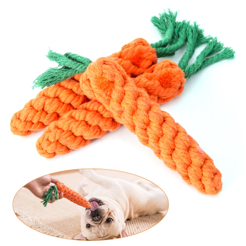 

1pc Pet Dog Toys Carrot Animal Dog Chew Toys Durable Braided Bite Resistant Puppy Molar Cleaning Teeth Cotton Rope Toy