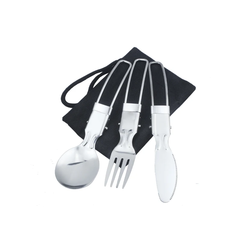 

SS304 Camping Picnic Utensil Folding Travel Cutlery Set Spoon Fork Knife Chopsticks With Travel Pouch