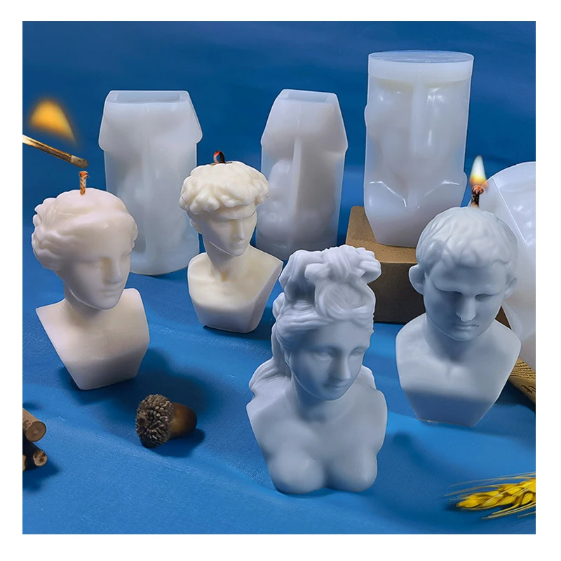 

DIY 3D plaster statue polymer clay Soap moulds wax sculpture david silicone mold candle, White