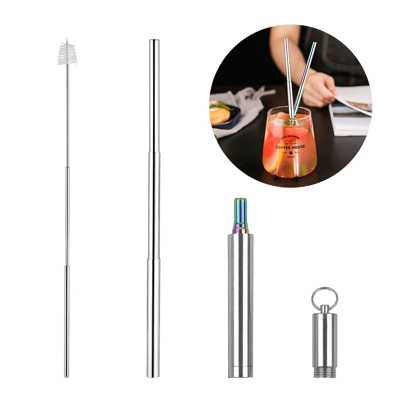 

Eco Friendly Product Metal Straw Collapsible Stainless Steel 304 Straws, Silver/blue/orange/red