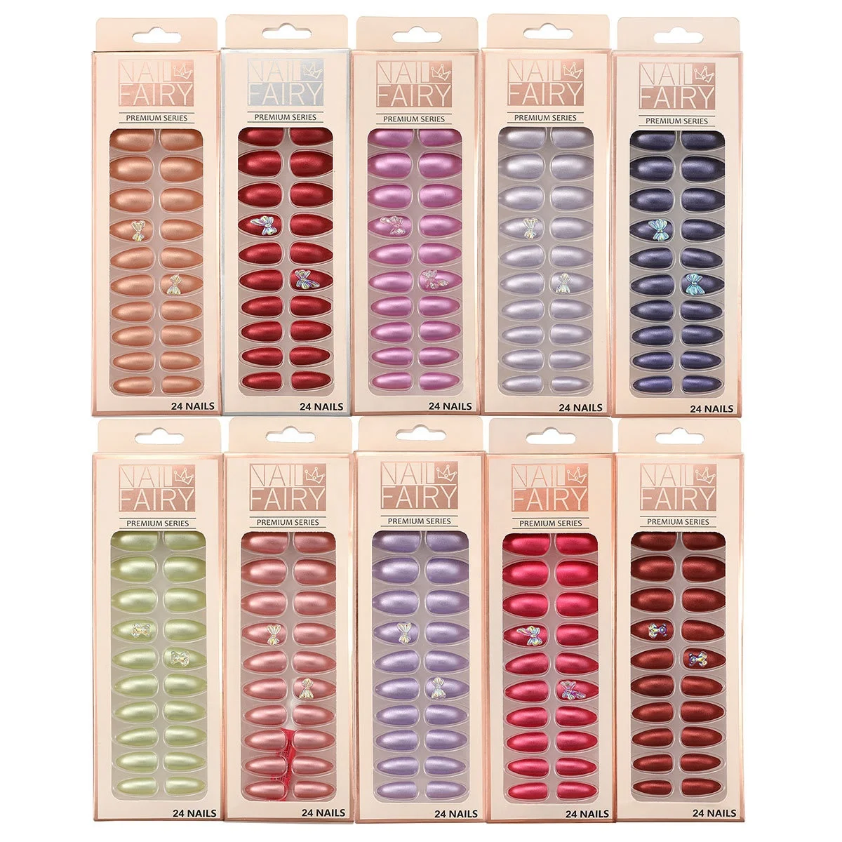 

NA-68 Wholesale Water drop shape rainbow private label false nails colorful press on nails with jelly glue, Mix color