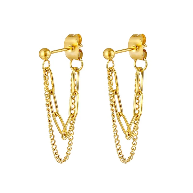 

18k Gold Stainless Steel Dangle Chain Drop Stud Earrings for Women