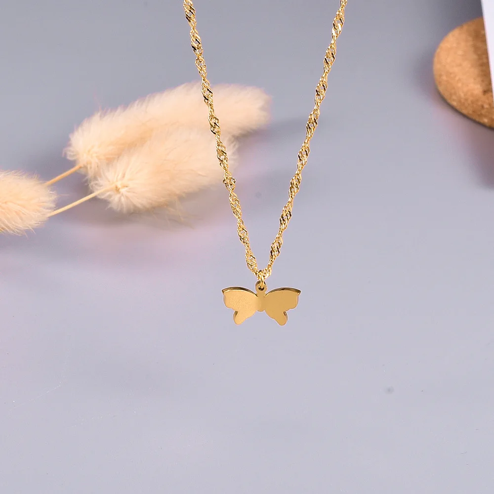 

Real 18K Gold Plated Cute Solid Small Butterfly Pendant Necklace Women 316L Stainless Steel Necklace Jewelry