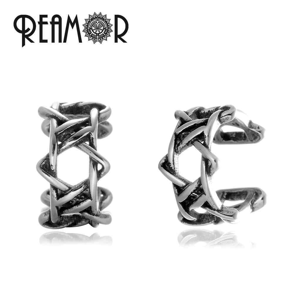 

REAMOR Fashion Hollow Stainless Steel Wire Shape Earrings Women Men Personalized Hip Hop Wrap Cuff Hoop Ear Jewelry for Men