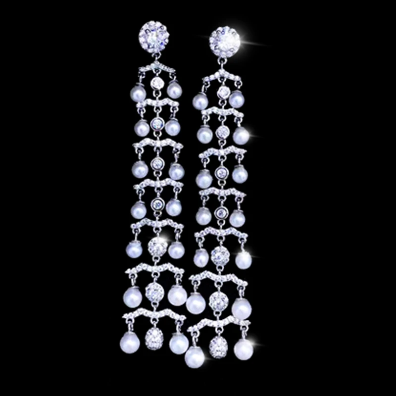 

Classic Freshwater Pearl Earrings Bridal Tassel Earring Long for Women