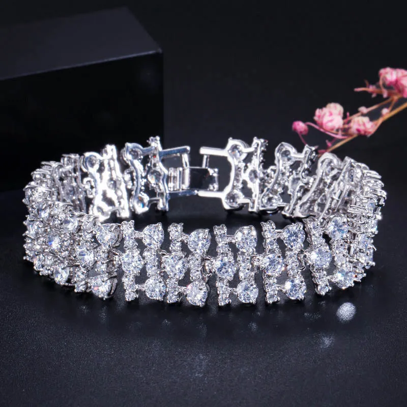 Cubic Zirconia Wedding Wide Big Bracelet for Women Jewelry