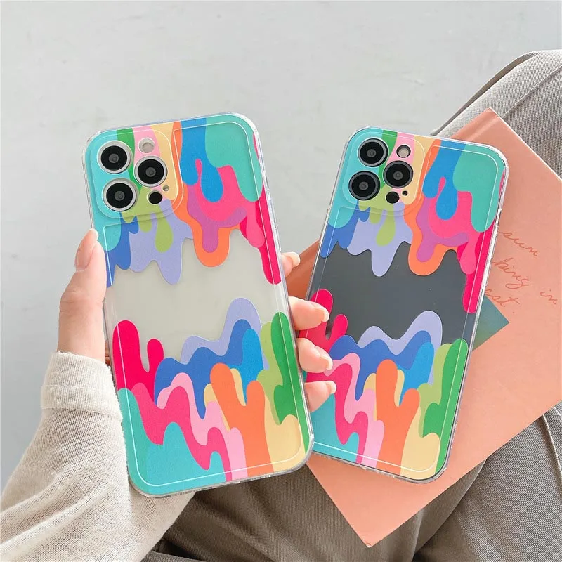 

Colorful Painting Phone Case For iPhone 13 12 11 Pro Max Xs Xr 7 8 Plus Shockproof Transparent TPU Soft Back Cover
