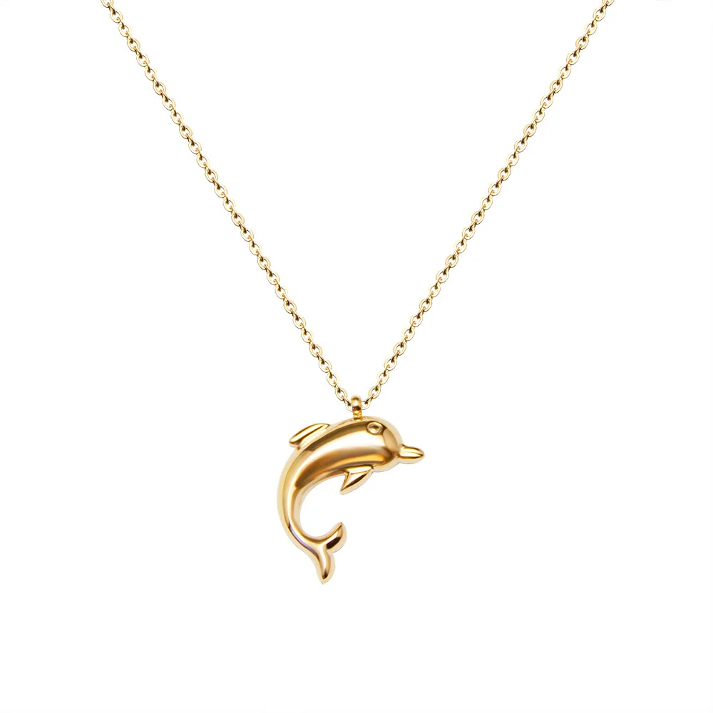

cute dolphin shape pendant necklace gold plated stainless steel necklace jewelry for women