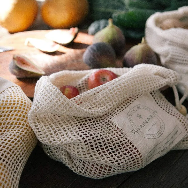 

Zero Waste Organic Cotton Mesh Shopping Bag Eco Friendly Reusable Produce Bags for Vegetable Food Storage